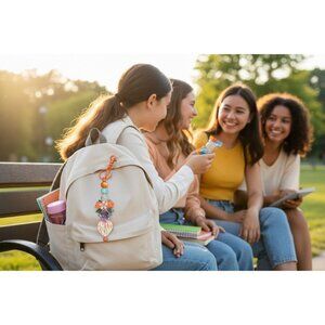 Be Kind Backpack Charm With Colorful Beads & Flower Accents Orange Clip Keychain